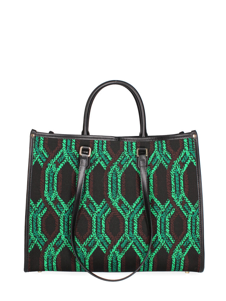 Black Geometric Pattern Tote with Dual Handles