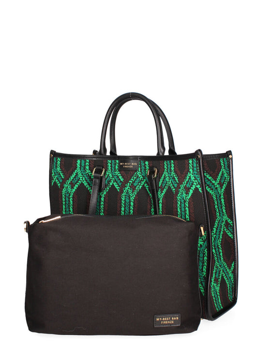 Black Geometric Pattern Tote with Dual Handles
