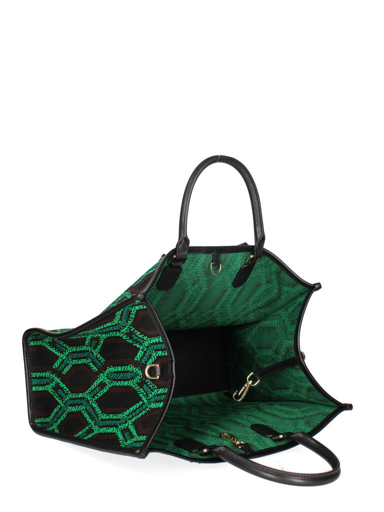 Black Geometric Pattern Tote with Dual Handles