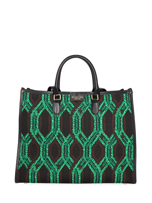 Black Geometric Pattern Tote with Dual Handles