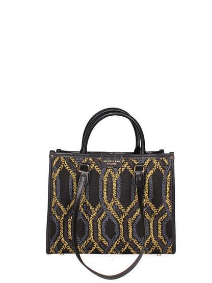 Black Geometric Pattern Tote Bag with Dual Handles