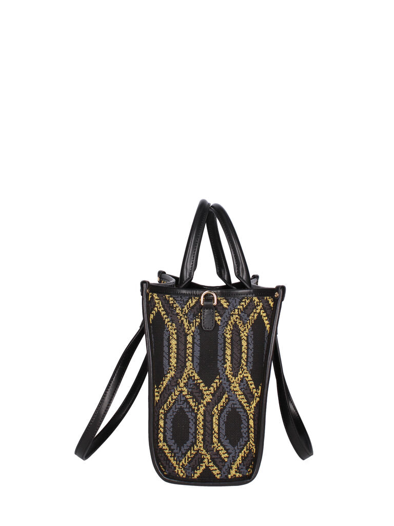 Black Geometric Pattern Tote Bag with Dual Handles