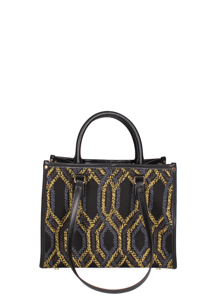 Black Geometric Pattern Tote Bag with Dual Handles