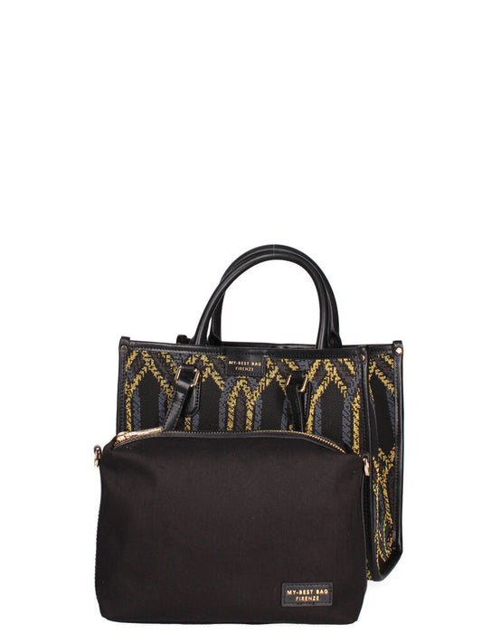 Black Geometric Pattern Tote Bag with Dual Handles