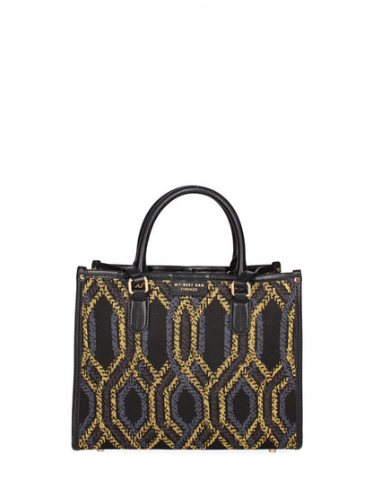 Black Geometric Pattern Tote Bag with Dual Handles