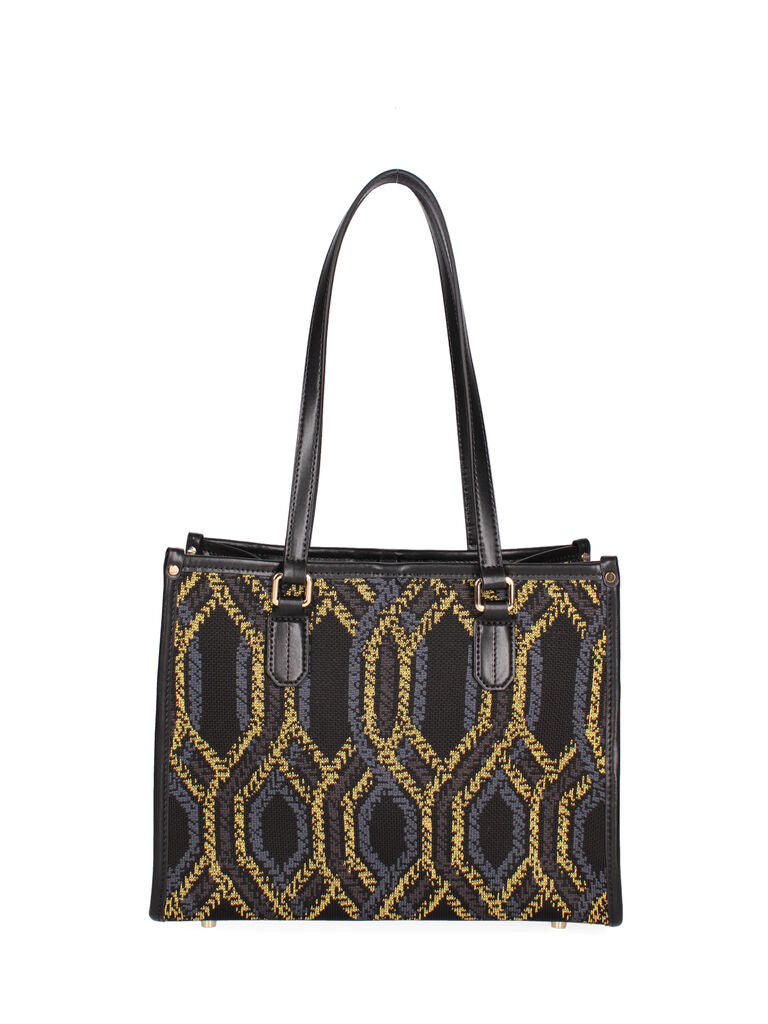 Black Geometric Pattern Tote Bag with Dual Handles