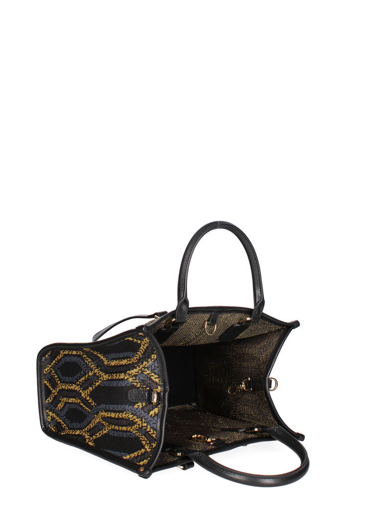 Black Geometric Pattern Tote Bag with Dual Handles