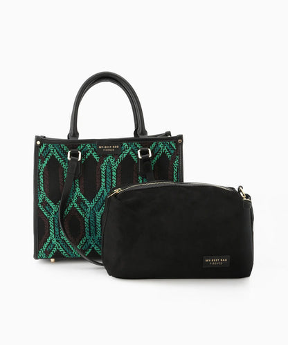 Black Geometric Tote with Dual Compartments