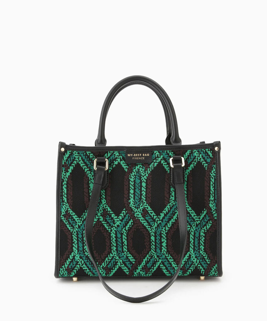 Black Geometric Tote with Dual Compartments