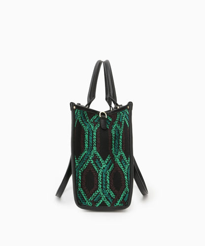 Black Geometric Tote with Dual Compartments