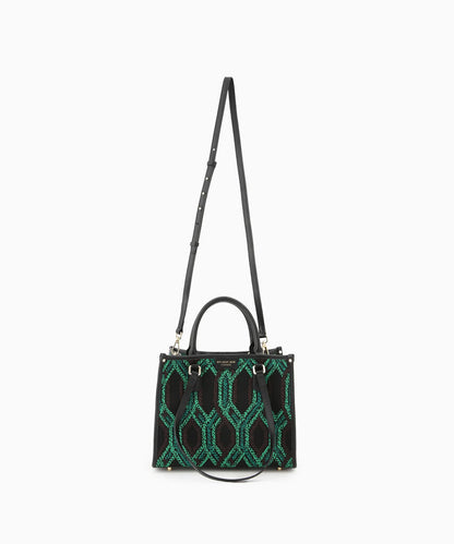 Black Geometric Tote with Dual Compartments