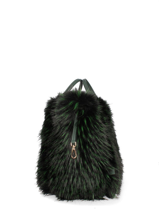 Green Woven Tote with Fur Accents
