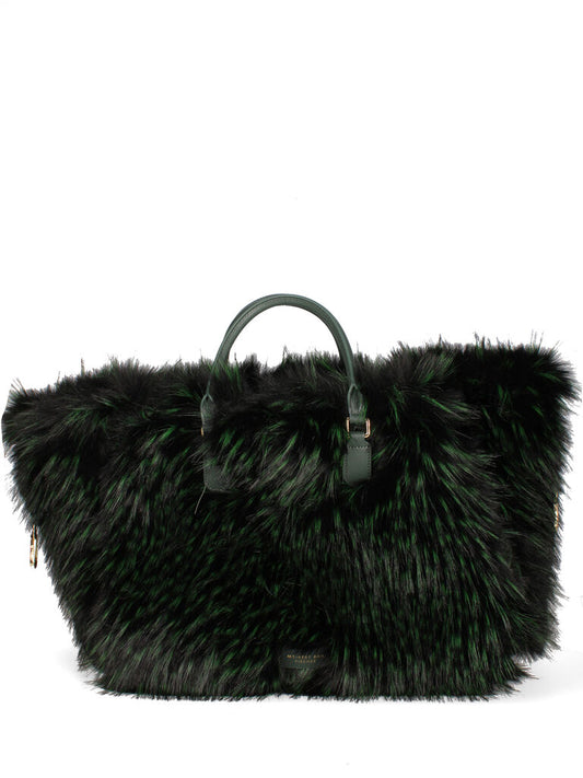Green Woven Tote with Fur Accents