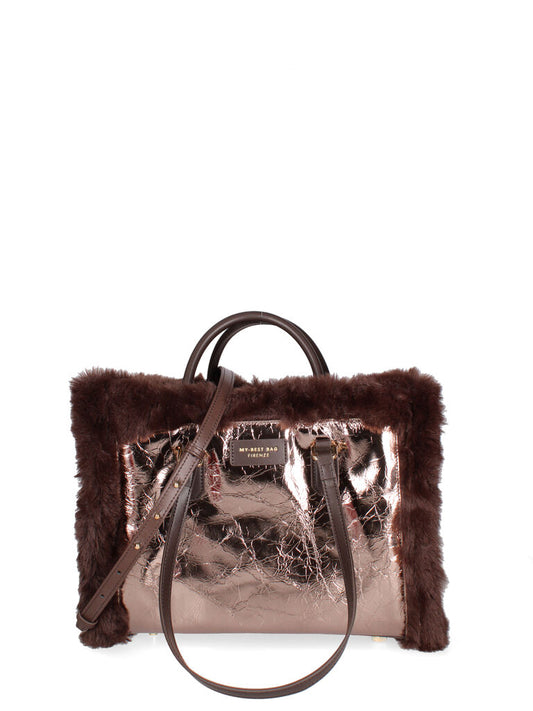 Copper Metallic Tote with Faux Fur Trim