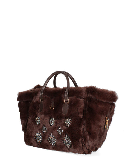 Copper Metallic Tote with Faux Fur Trim