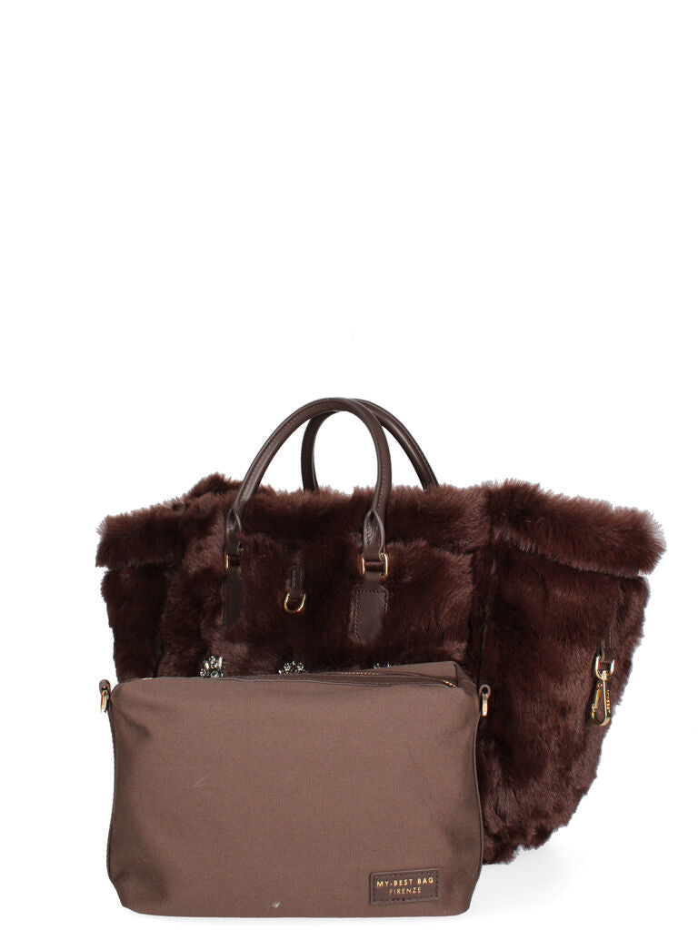Copper Metallic Tote with Faux Fur Trim
