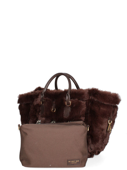 Copper Metallic Tote with Faux Fur Trim