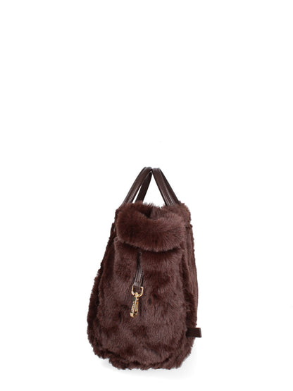 Copper Metallic Tote with Faux Fur Trim
