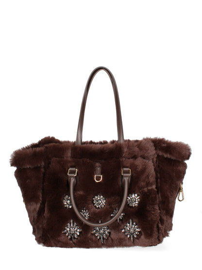 Copper Metallic Tote with Faux Fur Trim