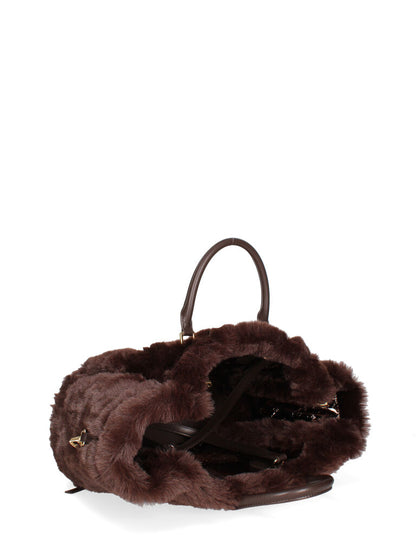 Copper Metallic Tote with Faux Fur Trim