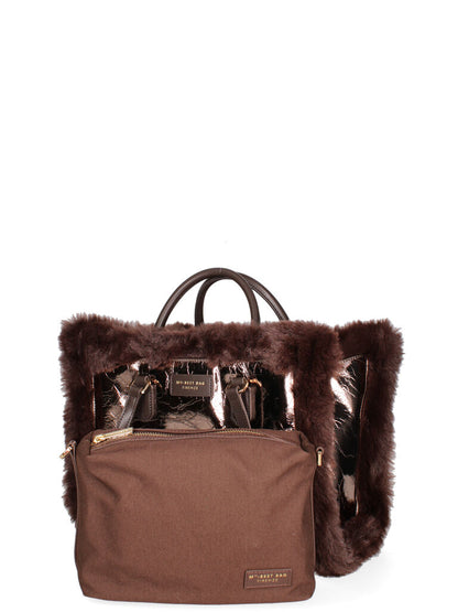 Copper Metallic Tote with Faux Fur Trim