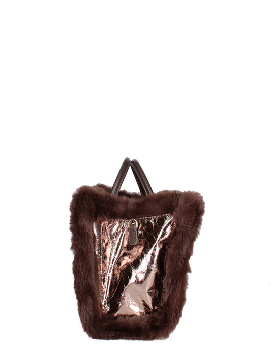 Copper Metallic Tote with Faux Fur Trim