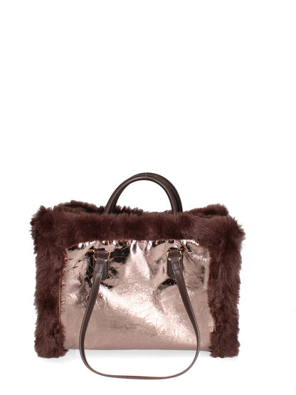 Copper Metallic Tote with Faux Fur Trim