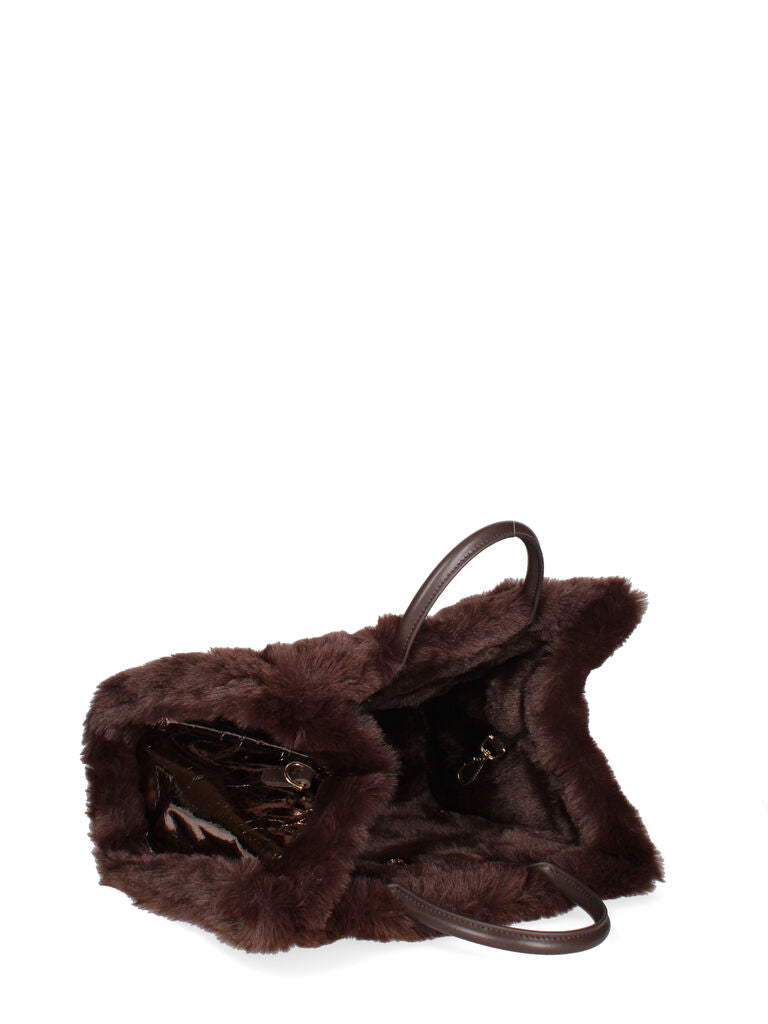 Copper Metallic Tote with Faux Fur Trim