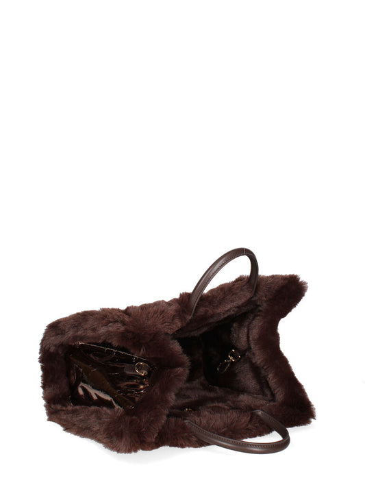 Copper Metallic Tote with Faux Fur Trim