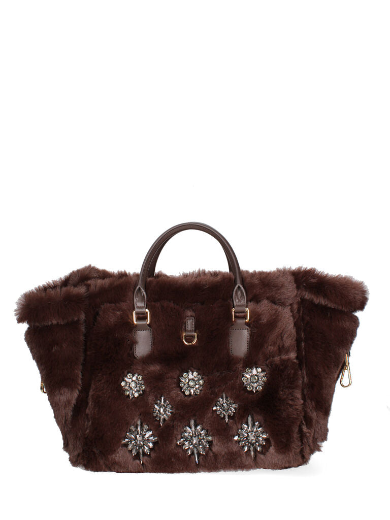 Copper Metallic Tote with Faux Fur Trim