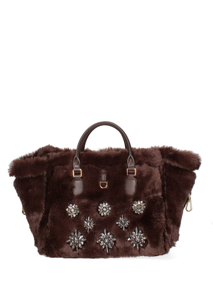 Copper Metallic Tote with Faux Fur Trim