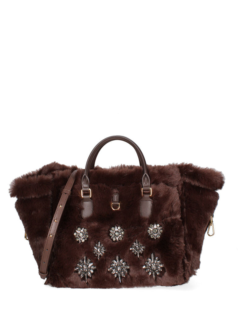 Copper Metallic Tote with Faux Fur Trim