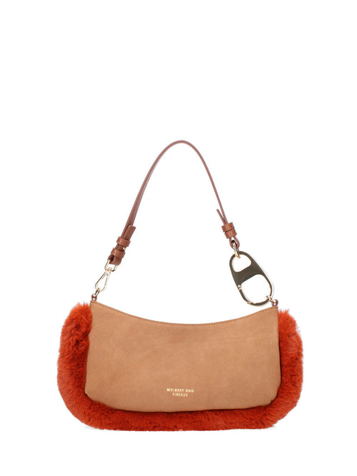 Rust Faux Fur Baguette Bag with Detachable Strap