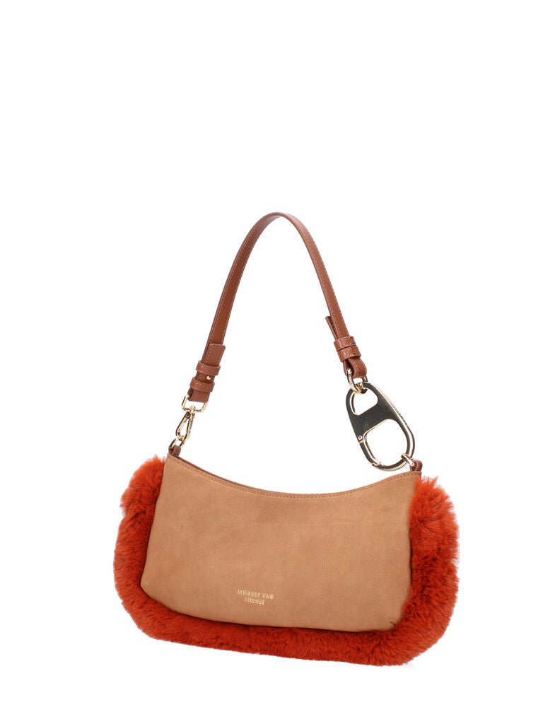 Rust Faux Fur Baguette Bag with Detachable Strap
