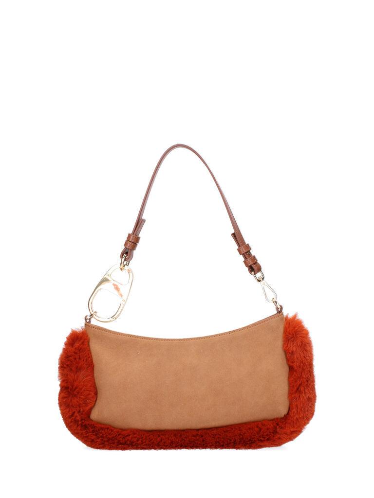 Rust Faux Fur Baguette Bag with Detachable Strap
