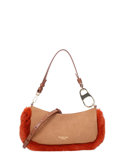 Rust Faux Fur Baguette Bag with Detachable Strap