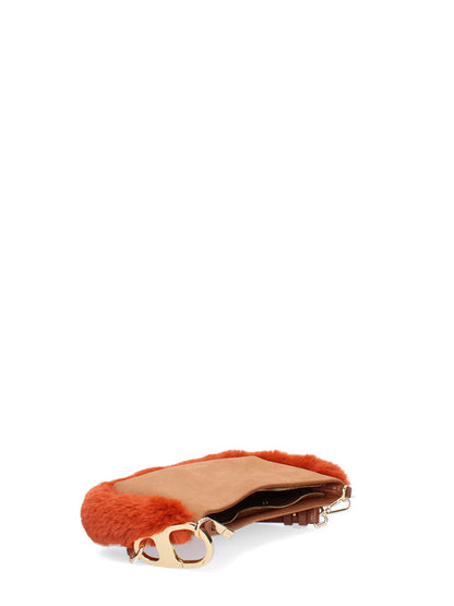 Rust Faux Fur Baguette Bag with Detachable Strap