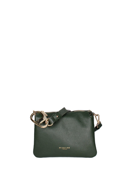 Green Leather Shoulder Bag with Purple Plush Chain