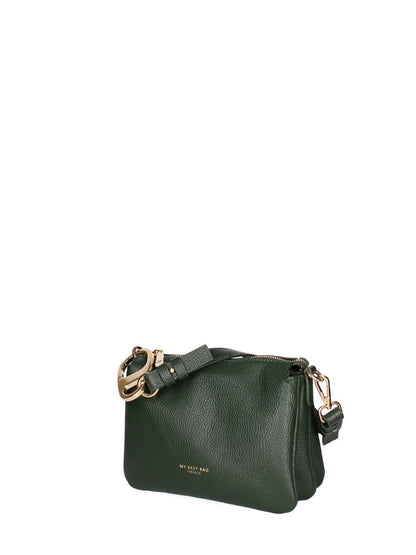Green Leather Shoulder Bag with Purple Plush Chain