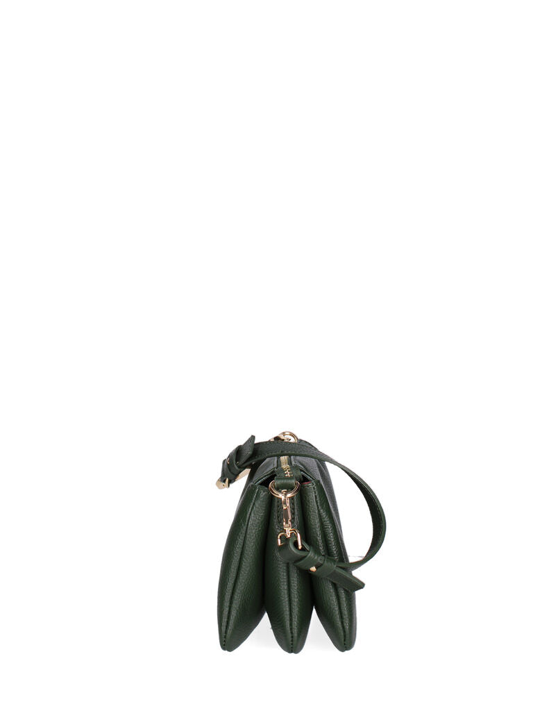 Green Leather Shoulder Bag with Purple Plush Chain