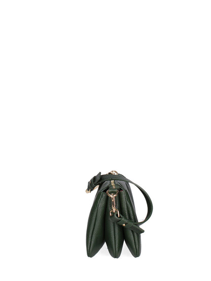 Green Leather Shoulder Bag with Purple Plush Chain
