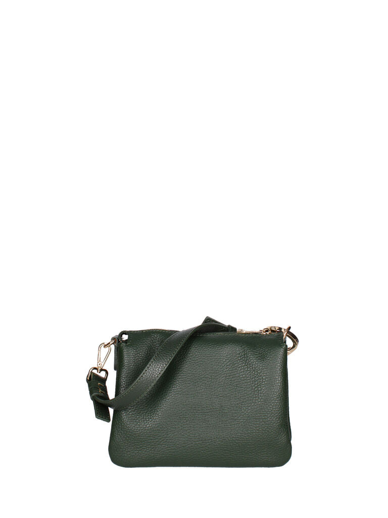 Green Leather Shoulder Bag with Purple Plush Chain