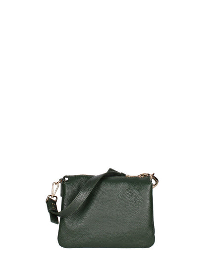 Green Leather Shoulder Bag with Purple Plush Chain