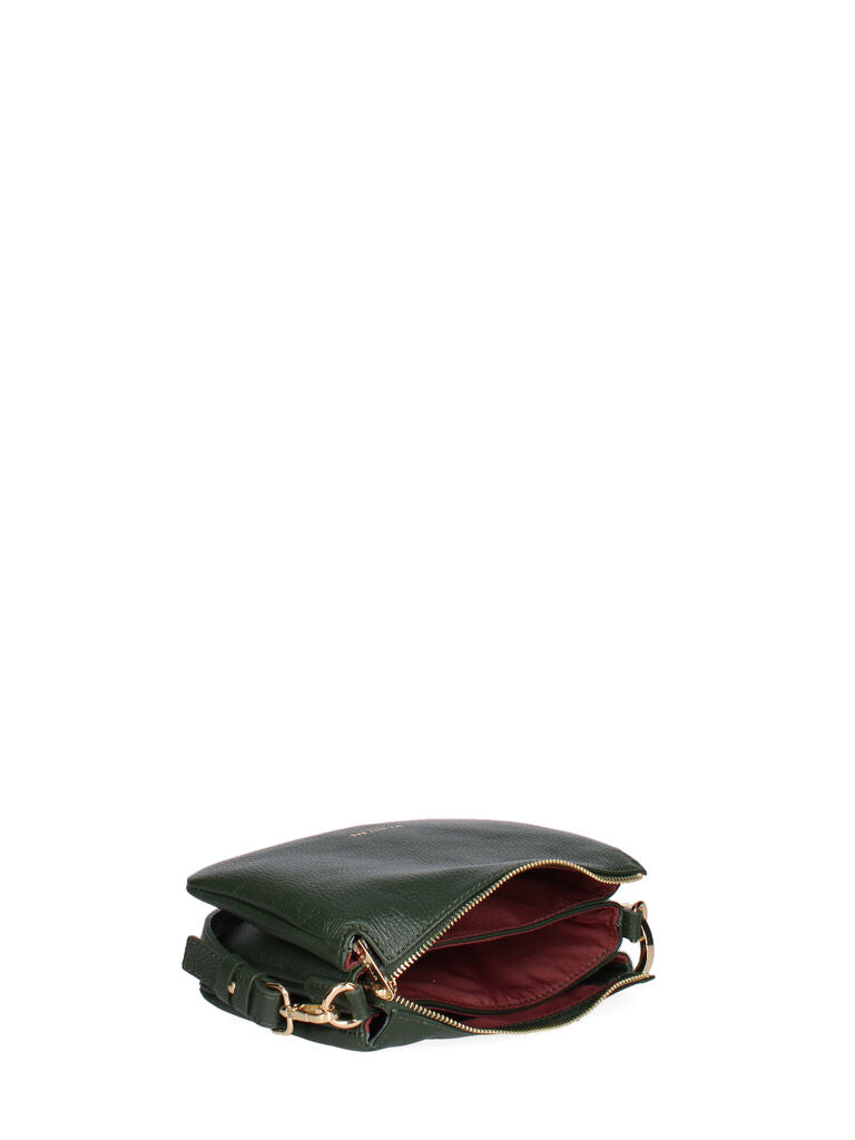 Green Leather Shoulder Bag with Purple Plush Chain