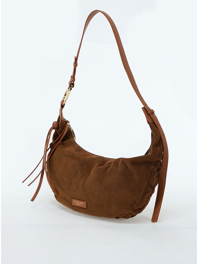 Brown Suede Shoulder Bag with Tassel Accent