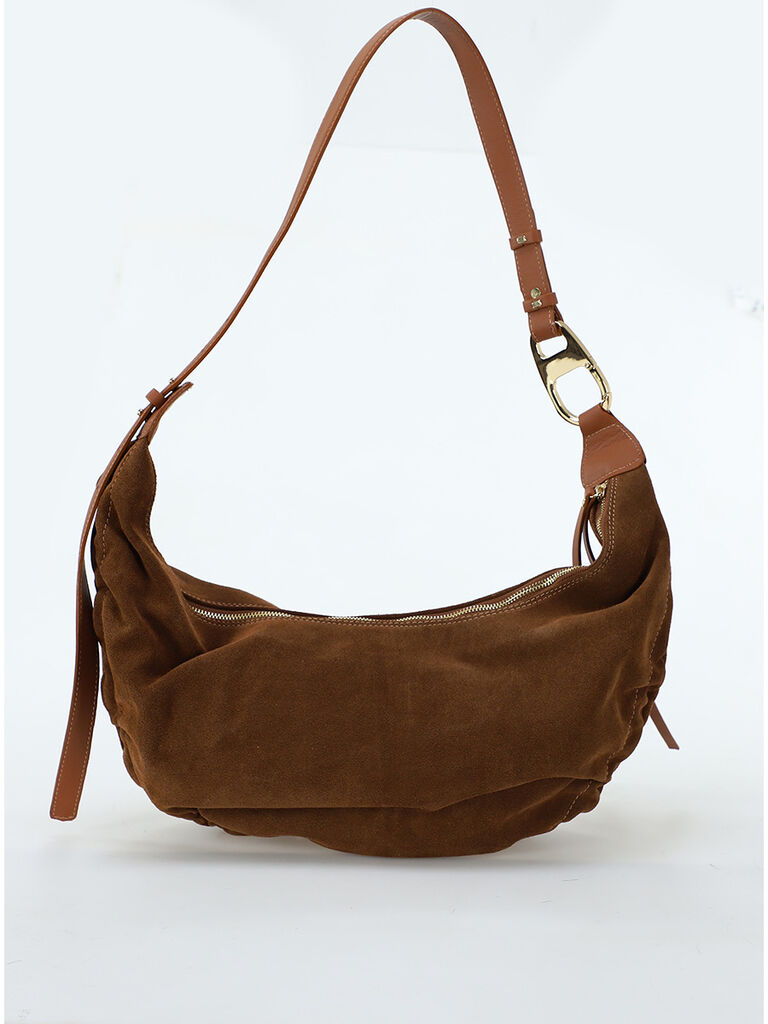 Brown Suede Shoulder Bag with Tassel Accent
