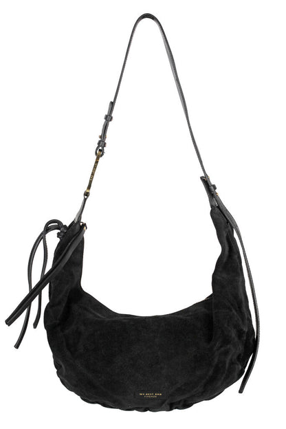 Black Suede Hobo Bag with Adjustable Strap