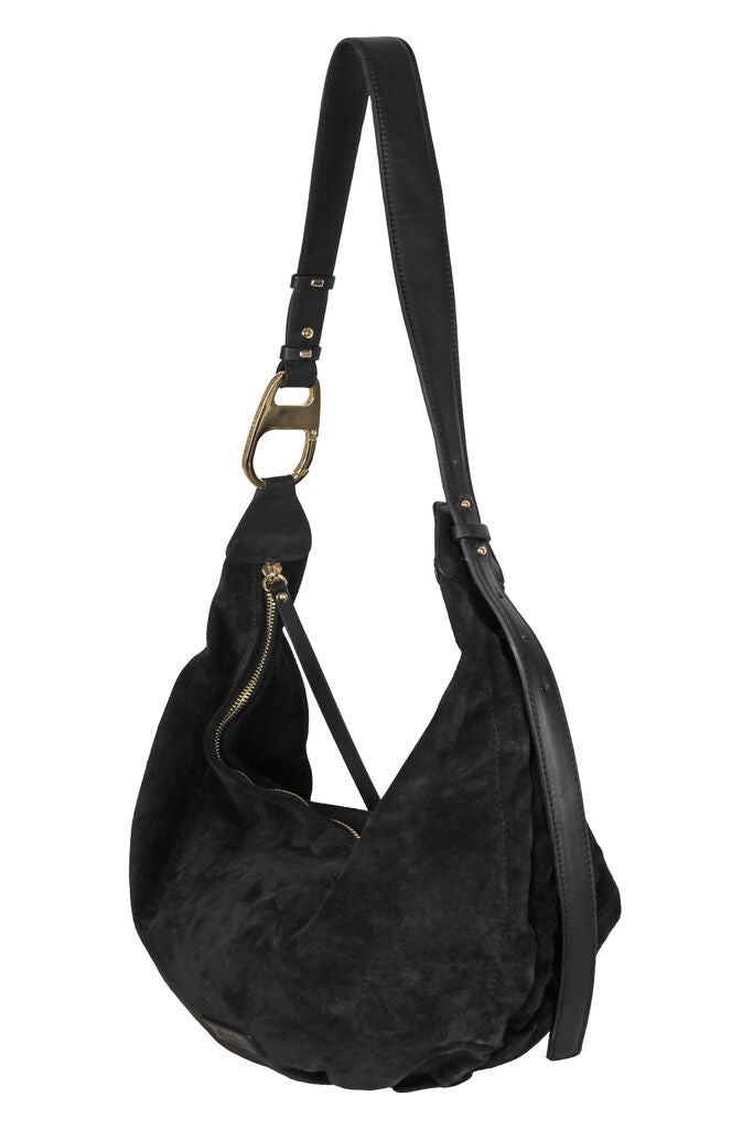 Black Suede Hobo Bag with Adjustable Strap