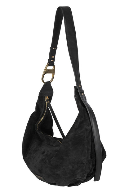 Black Suede Hobo Bag with Adjustable Strap
