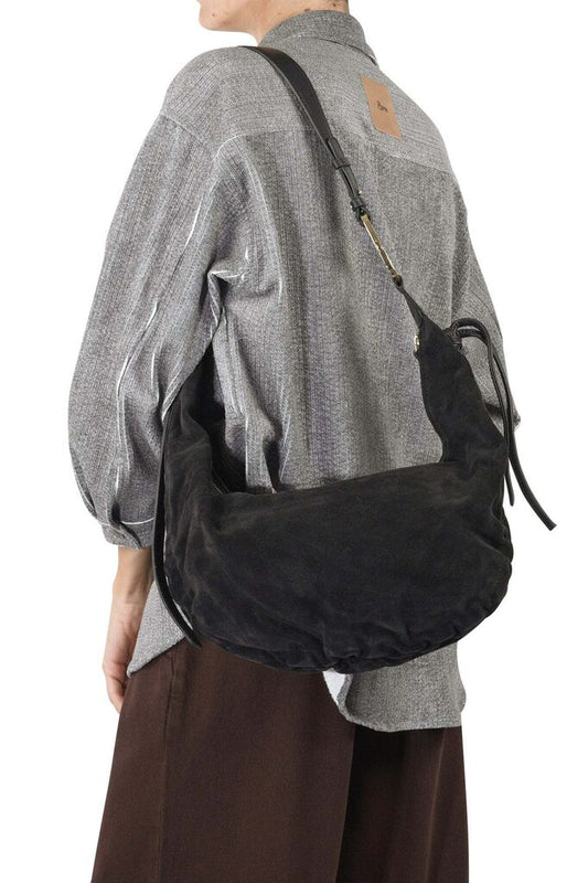 Black Suede Hobo Bag with Adjustable Strap